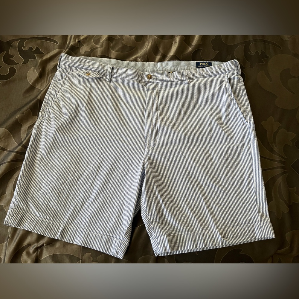 Polo Ralph Lauren Seersucker Blue & White Striped Shorts Stretch Classic Fit 46
